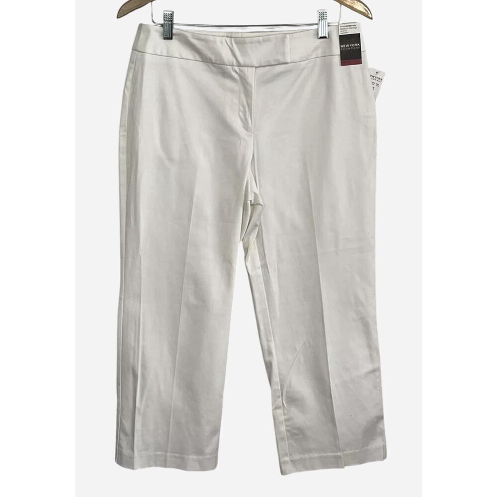 NWT New York & Company Gramercy Crop Pant White 10 Slenderizing Flat Tab Front